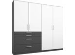 Kleiderschrank RAUCH "Harburg Drehtürenschrank Schlafzimmerschrank mit viel Stauraum", weiß (graumetallic, weiß), B:181cm H:197cm T:54cm, Holzwerkstoff, Schränke, Kleiderschrank, oberste Schublade mit praktischer Facheinteilung MADE IN GERMANY