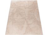 Hochflor-Teppich PACO HOME "Arnheim 743", beige (creme), B:80cm H:27mm L:150cm, Polyester, Teppiche, Uni Farben, Wellen Muster, besonders weich, Hoch-Tief Effekt