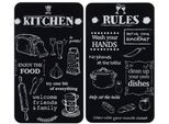 Herd-Abdeckplatte MAXIMEX "Universal Modell KITCHEN RULES", schwarz-weiß (schwarz, weiß), B:30cm L:52cm, Glas, Kunststoff, Herdabdeckplatten, für Induktions-, Glaskeramik-, Elektro- und Gasherde, höhenverstellbar, 2er Set