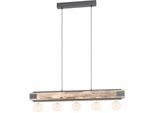EGLO Hängeleuchte "LAYHAM Pendellampe, Holz und Stahl, E27, Vintage, Esszimmerleuchte", braun, 5, H: 110cm, 1 Stk., Leuchten, Pendelleuchte, L96 x B8,5 x H110 cm, braun, schwarz, 5X60W exkl., Hängeleuchte