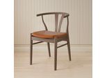 Stuhl HAMMEL FURNITURE "Freja, Massivholz Stuhl mit gepolstertem Sitz – komfortabel & robust", eiche smoked geölt, eiche smoked geölt, cognac, B:53cm H:75cm T:54cm, Leder, Massivholz, Stühle, Stuhl, Massivholz, gepolsterte Sitzfläche, versch. Farbvarianten