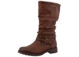 Winterstiefel MUSTANG SHOES "Elfi", Damen, Gr. 37, Normalschaft, braun (cognac), Lederimitat, Basic, Schuhe Winterstiefel, Stiefel mit Zierriemchen und Blockabsatz