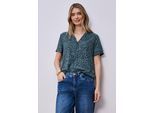 Kurzarmbluse STREET ONE, Damen, Gr. 38, cool vintage grün, Stoff, 100% Viskose, unifarben, klassisch normal, Bündchen, Blusen, aus softer Viskose