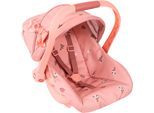 Puppen Autositz BAYER "rosa/goldfarben Schleife", blumen altrosa, Puppenausstattungen, KinderB:34cm H:38cm T:45cm, Kunststoff, Metall, Puppen Autositz, mit Dach, B:34cm H:38cm T:45cm