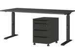 Büromöbel-Set GERMANIA "Mailand", grau (graphit), B:160cm, Holzwerkstoff, Metall, Arbeitsmöbel-Sets, Büromöbel-Set, inkl. Schreibtisch und Rollcontainer