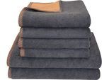 Handtuch Set DYCKHOFF "Golden Shades Rhomb", rosa (kupfer), 6 Stk., Walkfrottier, Walkfrottier, Obermaterial: 100% Baumwolle, Handtuch-Sets, Handtuch Set, 4 Handtücher (50x100cm), 2 Duschtücher (70x140cm)