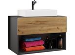 Waschtisch VCM "2-tlg. Waschtisch Waschplatz Badmöbel Lendas II", braun (anthrazit, honig, eiche), B:80cm T:52cm, Waschtische, Waschtisch