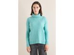 Rollkragenpullover CECIL, Damen, Gr. XS (36), blau (foam blau melange), Web, 44% Nylon, 28% Polyacryl, 24% Baumwolle, 4% Elasthan, Strukturmuster, normal normal, hoch geschlossener Ausschnitt, Rippbündchen, Pullover Rollkragenpullover, soft und weich
