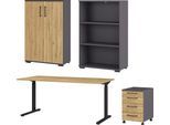 Büromöbel-Set GERMANIA "GW-Profi 3.0", schwarz (grandson, eiche, nachbildung, schwarz), Holzwerkstoff Metall, Holzwerkstoff, Metall, Arbeitsmöbel-Sets, Büromöbel-Set
