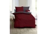Wendebettwäsche KAEPPEL "JARO 100% Baumwolle", rot (rubin), B/L: 155cm x 220cm, 1 Stk., 1 Stk., Feinbiber, B/L: 80cm x 80cm, 2 Stk., Feinbiber, Obermaterial: 100% Baumwolle, Bettwäsche, Wendebettwäsche, mit Markenreißverschluss, zeitloses Design, pflegeleicht