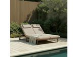 Gartenliege Elenyi grau Metall/Outdoorstoff/Holz