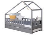 Hausbett Lou m. Zusatzbett ca. 140x200 cm Holz Hellgrau