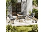 Beldano , Schwarz, Dunkelgrau , Metall, Glas, Textil , Füllung: Polyester , Tisch mit Glasplatte , Gartenmöbel, Loungemöbel, Loungegarnituren