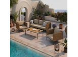 Beldano , Gelb, Beige , Holz, Metall, Kunststoff, Textil , Akazie , vollmassiv , Gartenmöbel, Loungemöbel, Loungegarnituren