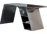 Schreibtisch SIT "Bürotisch AIRMAN in moderner Flugzeugoptik mit Stauraumfächern", silber (silberfarben), Tische, Schreibtisch, Factory‑Design mit Schubkasten & offenen Ablagen