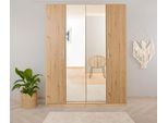 Drehtürenschrank RAUCH "Kleiderschrank Schrank Garderobe Ankleide KOLUNA mit Dekor-Front", braun (eiche artisan), B:181cm H:210cm T:54cm, Holzwerkstoff, Schränke, Drehtürenschrank, mit Spiegel, inkl. 2 Innenschubladen sowie extra Böden MADE IN GERMANY