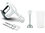 TEFAL Handmixer "Prep'Mix+", grau (weiß, grau), B:9cm H:15cm T:20,9cm, Mixer, Turbo-Funktion, 2 Rührbesen, 2 Knethaken, Pürierstab-Aufsatz, HT4621, Handmixer