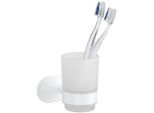 Zahnputzbecher WENKO "Turbo-Loc Modell Uno Orea", weiß, B:10cm H:9,5cm L:10cm, Edelstahl, Glas, Zahnputzbecher, Zahnputzbecher, mit Wandhalterung ohne Bohren, Edelstahl, satiniertes Glas