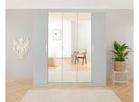 Drehtürenschrank RAUCH "Kleiderschrank Schrank Garderobe Ankleide KOLUNA mit Dekor-Front", grau (seidengrau), B:226cm H:210cm T:54cm, Holzwerkstoff, Schränke, Drehtürenschrank, mit Spiegel, inkl. 2 Innenschubladen sowie extra Böden MADE IN GERMANY