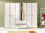 Kleiderschrank RAUCH "Schrank Drehtürenschrank Garderobe Ankleide Schlafzimmer ESSENSA", weiß (struktureichefarben hell, weiß), B:271cm H:210cm T:54cm, Holzwerkstoff, Schränke, Kleiderschrank, voll aufgelegte Spiegeltüren, 2 große Schubladen MADE IN GERMANY