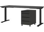 Büromöbel-Set GERMANIA "Mailand, inkl. Schreibtisch (elektr. höhenverstellbar) & Rollcontainer", grau (graphit), B:180cm H:75,05cm T:80cm, Holzwerkstoff, Metall, Arbeitsmöbel-Sets, Büromöbel-Set, Breitenvariante wählbar (140-180 cm), Made in Germany