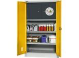 Schäfer Shop Select Gefahrstoffschrank, B 950 x T 500 x H 1585 mm, 2 Wannen inkl. WHG‑Wanne 11 Liter, Sicherheitsfach Typ 30, lichtgrau/goldgelb
