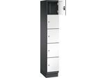 C+P Schließfachschrank Cambio, 1 Abteil, 5 Fächer, mit Sockel, B 300 x T 525 x H 1980 mm, schwarzgrau/weiß