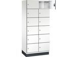 C+P Schließfachschrank Cambio, 2 Abteile, 12 Fächer, mit Sockel, B 800 x T 525 x H 1980 mm, verkehrsweiß/weiß