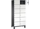 C+P Schließfachschrank Cambio, 2 Abteile, 12 Fächer, auf Füßen, B 800 x T 525 x H 1980 mm, schwarzgrau/weiß
