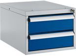 Schäfer Shop Pure Schubladenblock 411, für Arbeitstische AST31, links/rechts montierbar, 2 Schübe, abschließbar, bis 50 kg, Stahl, weißaluminium/enzianblau