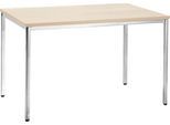 Konferenztisch, bis 4 Personen, Rechteck, 4-Fuß Quadratrohr, B 1200 x T 800 x H 720 mm, Ahorn/chromsilber