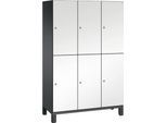 C+P Doppelstöckiger Spind Cambio, 3 Abteile, 6 Fächer, auf Füßen, B 1200 x T 525 x H 1980 mm, schwarzgrau/weiß
