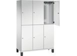 C+P Doppelstöckiger Spind Cambio, 3 Abteile, 6 Fächer, auf Füßen, B 1200 x T 525 x H 1980 mm, lichtgrau