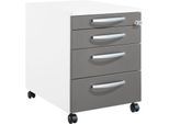 Schäfer Shop Pure Rollcontainer 1233, Utensilienauszug + 3 Schubladen, abschließbar, runde Metallgriffe, B 434 x T 600 x H 570 mm, weiß/anthrazit