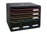 Exacompta STOREBOX Schwarz/Harlekin, 6 offene Schubladen A4+ quer, 27 cm tief, leise Auszüge, Sicherheitsstopp, 25 Jahre