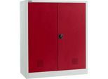 Schäfer Shop Select Umweltschrank, B 1200 x T 500 x H 1585 mm, 3 Wannen à 23 Liter, lichtgrau/rubinrot
