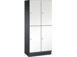 C+P Doppelstöckiger Spind Cambio, 2 Abteile, 4 Fächer, mit Sockel, B 800 x T 525 x H 1980 mm, schwarzgrau/weiß