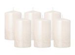 Stumpenkerze Papstar Safe Candle, bis zu 36 h, selbstlöschend, Ø 60 x H 100 mm, Paraffin, perlmuttweiß, 6 Stück