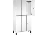 C+P Doppelstöckiger Spind Cambio, 3 Abteile, 6 Fächer, auf Füßen, B 900 x T 525 x H 1980 mm, verkehrsweiß