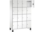 C+P Schließfachschrank Cambio, 4 Abteile, 16 Fächer, auf Füßen, B 1200 x T 525 x H 1980 mm, verkehrsweiß/weiß