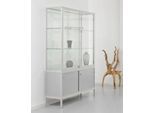 Staufachvitrine BST, Brandschutzklasse B1, 3 Fächer, 1 Staufach, abschließbare Schiebetüren, B 1500 x T 500 x H 1950 mm, Aluminium/Glas/Metall, silber