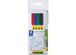 Staedtler Fineliner Noris, Rundspitze, Strichbreite 0,6 mm, Tinte auf Wasserbasis, Recycling-Kunststoff, farbsortiertes 4er-Set