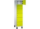 C+P Schließfachschrank Cambio, 1 Abteil, 6 Fächer, auf Füßen, B 400 x T 525 x H 1980 mm, lichtgrau/clowngrün