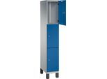 C+P Schließfachschrank Cambio, 1 Abteil, 3 Fächer, auf Füßen, B 300 x T 525 x H 1980 mm, weißaluminium/enzianblau