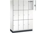 C+P Schließfachschrank Cambio, 4 Abteile, 12 Fächer, mit Sockel, B 1200 x T 525 x H 1980 mm, verkehrsweiß/weiß