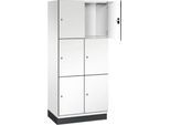 C+P Schließfachschrank Cambio, 2 Abteile, 6 Fächer, mit Sockel, B 800 x T 525 x H 1980 mm, verkehrsweiß/weiß