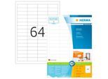 Universaletiketten HERMA 4607, permanenthaftend, selbstklebend, bedruckbar, B 48,3 x H 16,9 mm, FSC®-Papier, weiß, 12800 Stück/200 Blatt