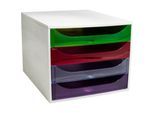Exacompta Schubladenbox 4 Schübe Regenbogen, A4/A4+, offene Front, leise, Sicherheitsstopp