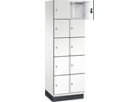 C+P Schließfachschrank Cambio, 2 Abteile, 10 Fächer, mit Sockel, B 600 x T 525 x H 1980 mm, verkehrsweiß/weiß