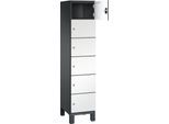 C+P Schließfachschrank Cambio, 1 Abteil, 6 Fächer, auf Füßen, B 400 x T 525 x H 1980 mm, schwarzgrau/weiß